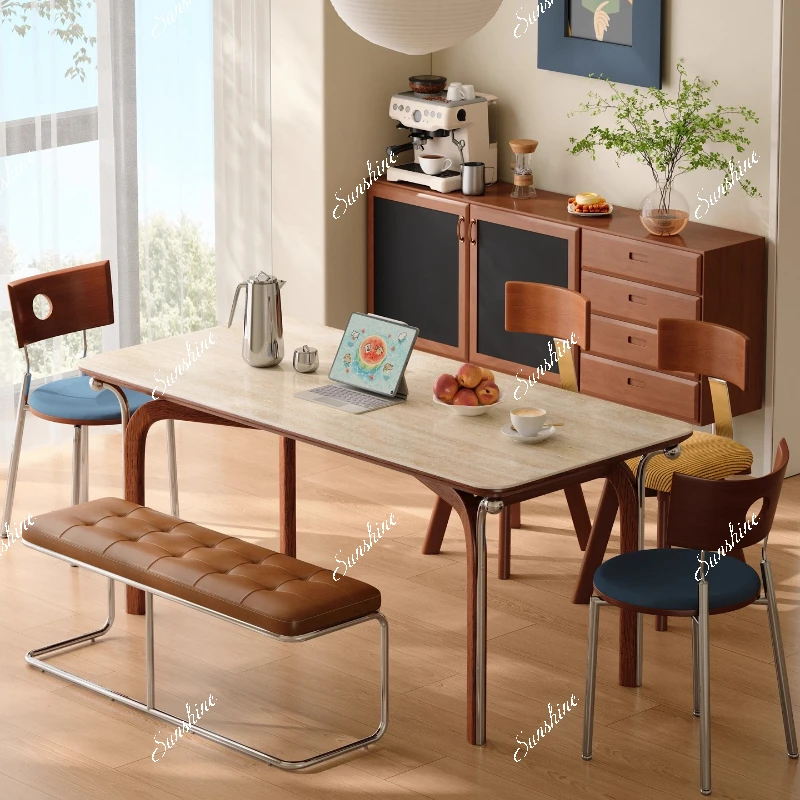 

Solid wood slate, small apartment rectangular Nordic retro, dining table and chair combination