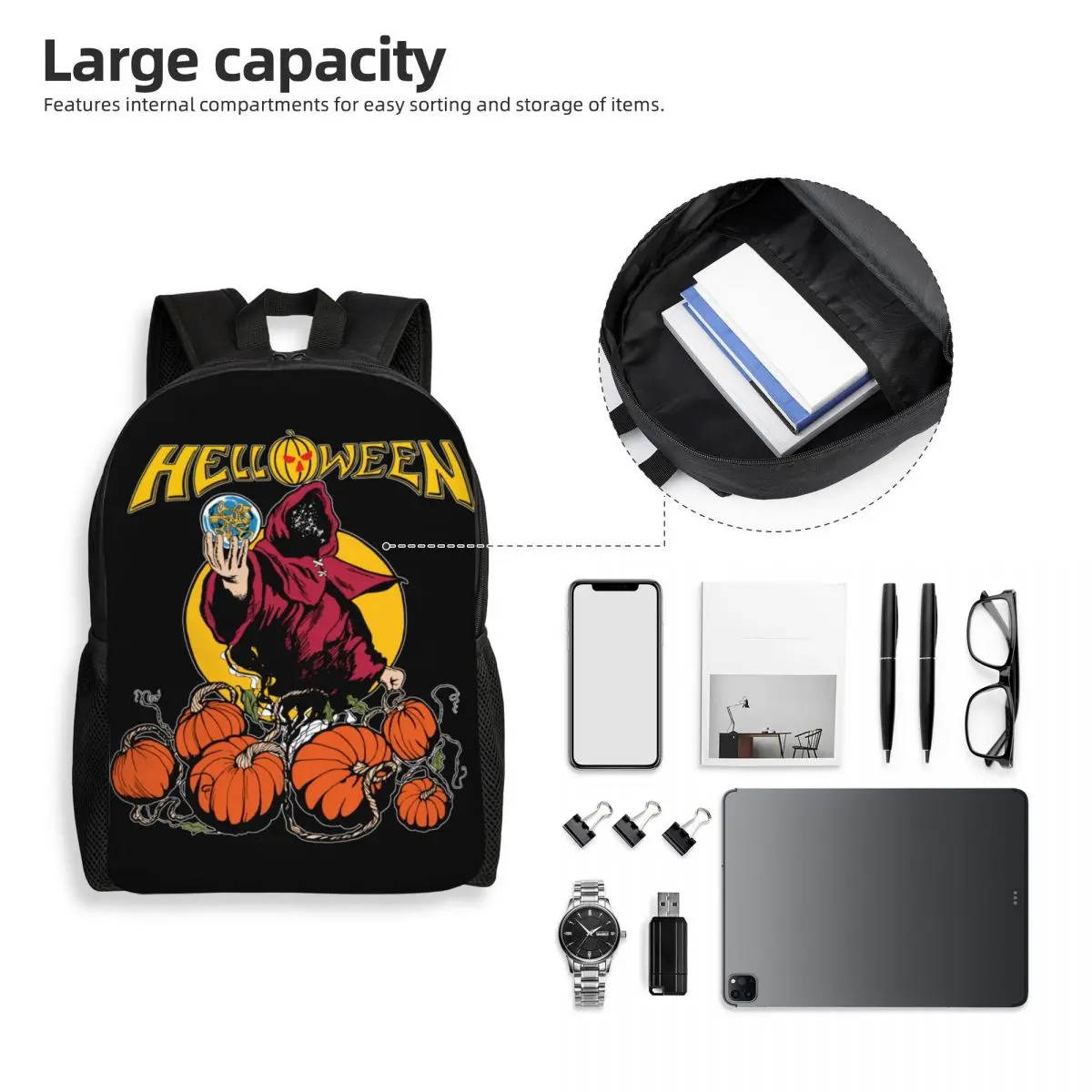 Helloween Keeper of The 7 Keys Parte Mochila, Heavy Metal, Rock, Escola, Faculdade, Bolsas de Viagem, Bookbag Fits, 15 "Laptop