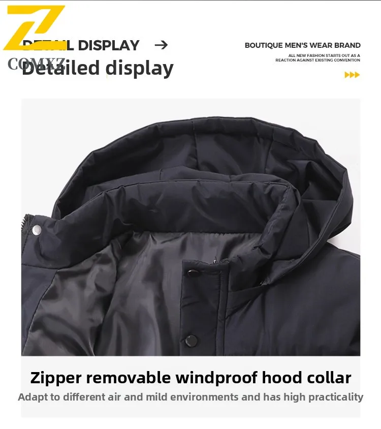 2025 신상 남성 코튼 재킷 겨울 아웃도어 두꺼운 방한 따뜻한 탈부착 햇 재킷 남성 방풍 다운 재킷 지퍼 코트