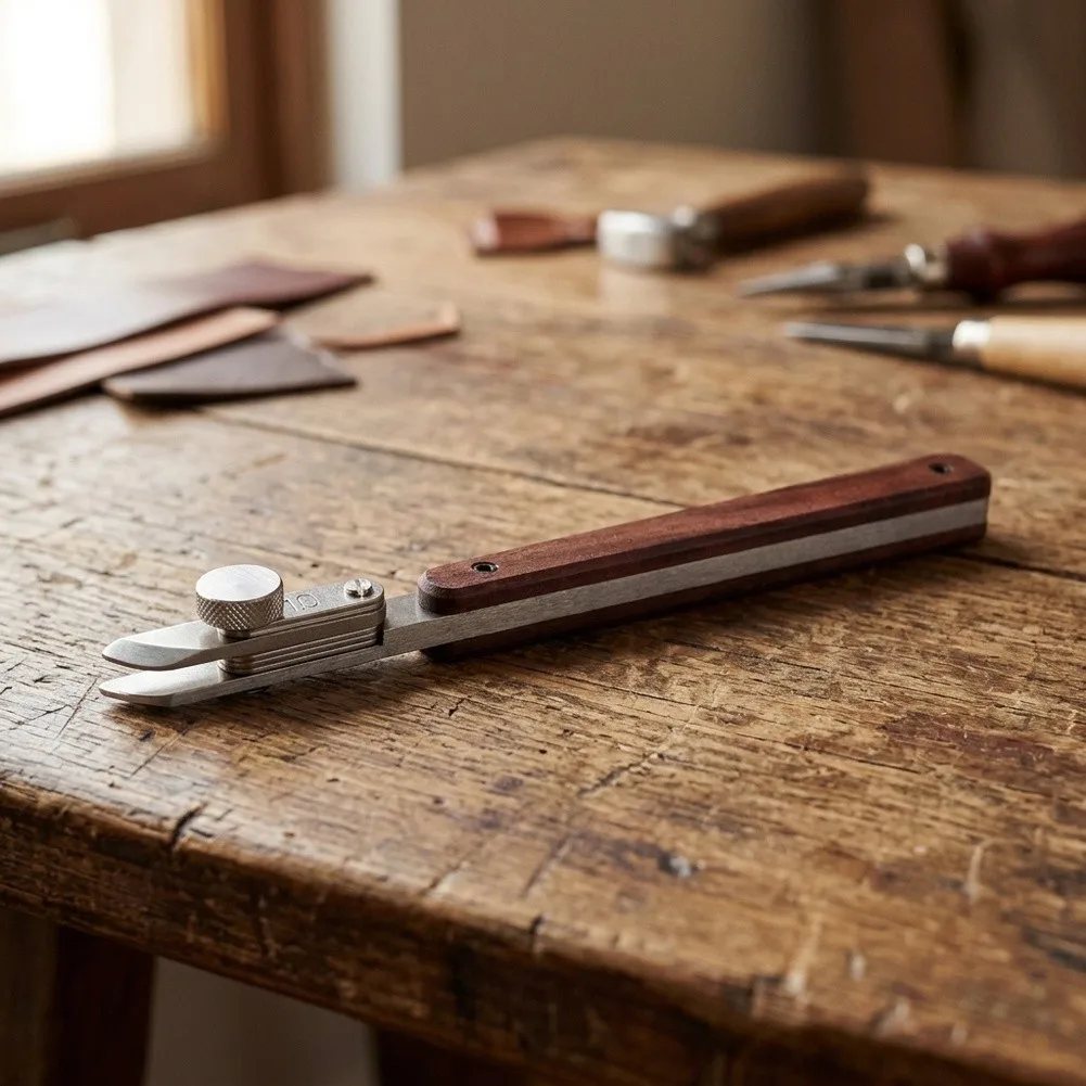 Interchangeable Spacer Leather Marking Gauge for Repeatable Line Spacing and Edge Alignment in Handmade Leather Goods Production