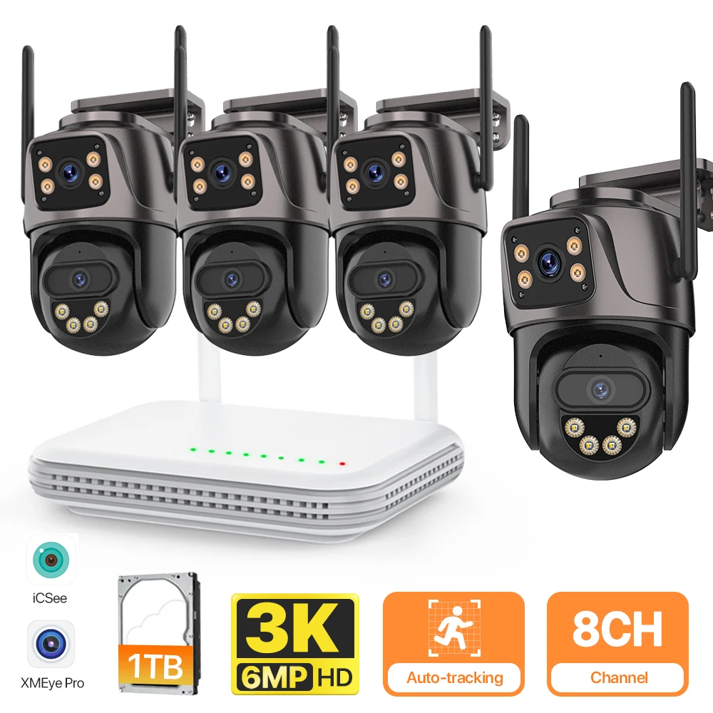 Telecamera IP esterna 6MP HD 8CH Wifi NVR Kit Sistema di telecamere di sicurezza domestica Video sorveglianza H.265 Mini CCTV Wireless Cam P2P