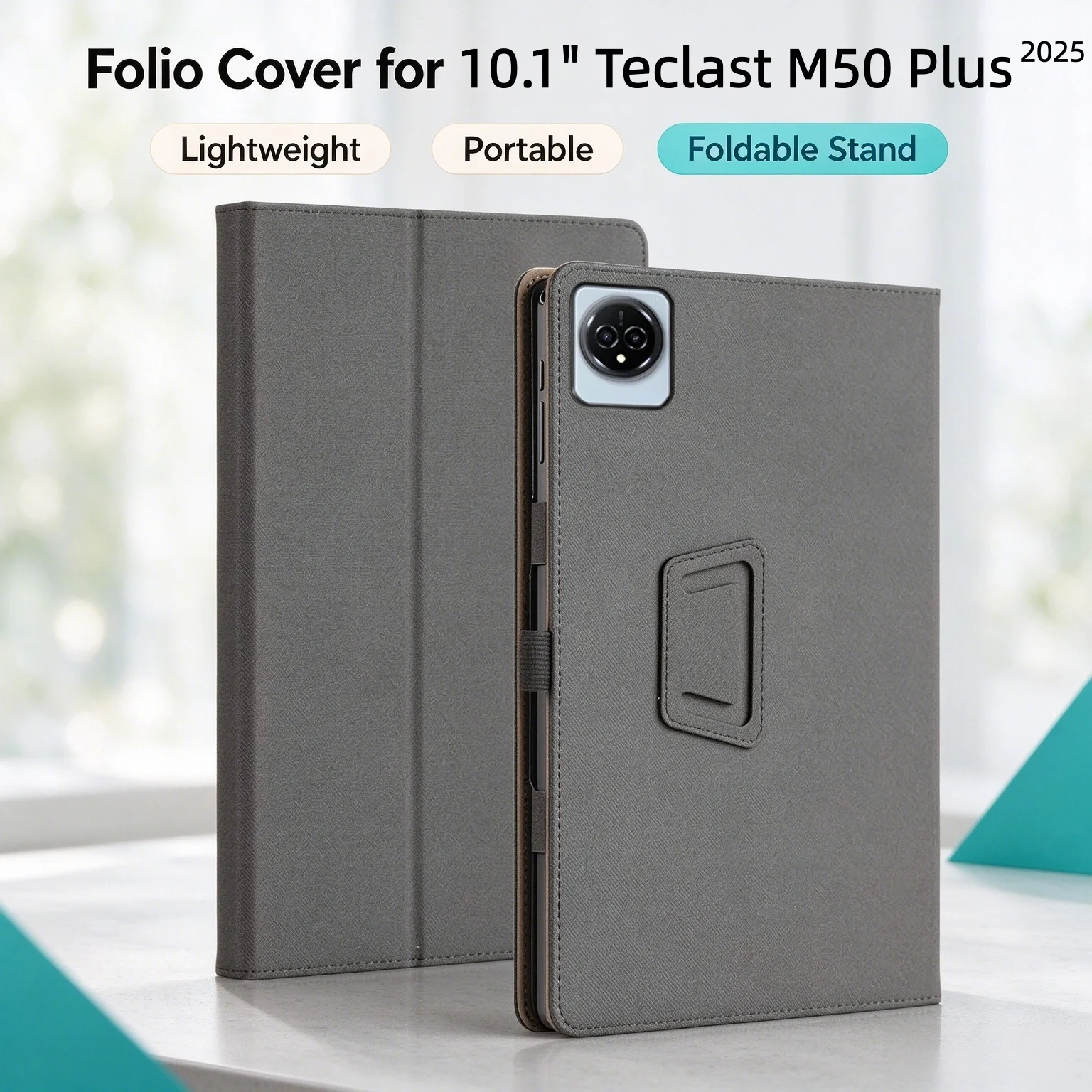 Business Fabric PU Tablet Shell for Teclast M50 Plus 10.1 Inch 2025 Premium Folio Case Shockproof Full Cover with Hand Strap