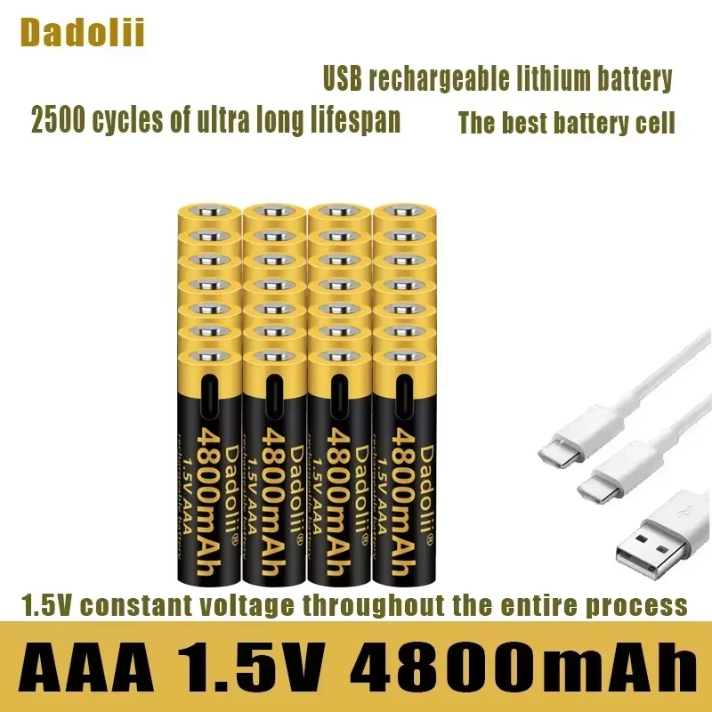 

2025 New original USB rechargeable lithium-ion battery, 1.5V AAA battery, 4800mAh/lithium-ion, toy, MP3 player, keyboard