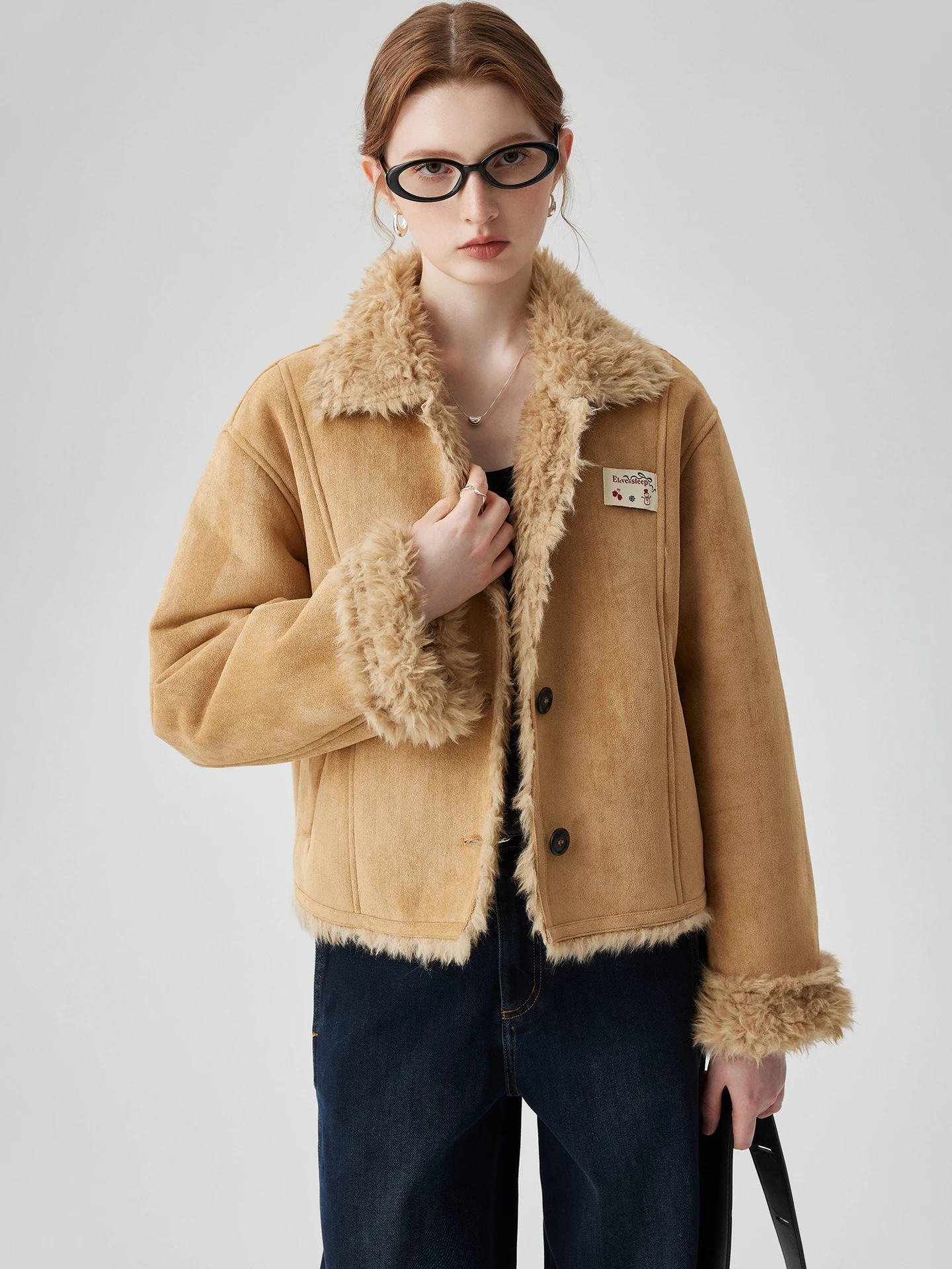 เสื้อโค้ทขนแกะสำหรับผู้หญิง Ele รุ่น Winter Coat n Sle ปกป้องสิ่งแวดล้อม ขนสังเคราะห์ ทรงตรง