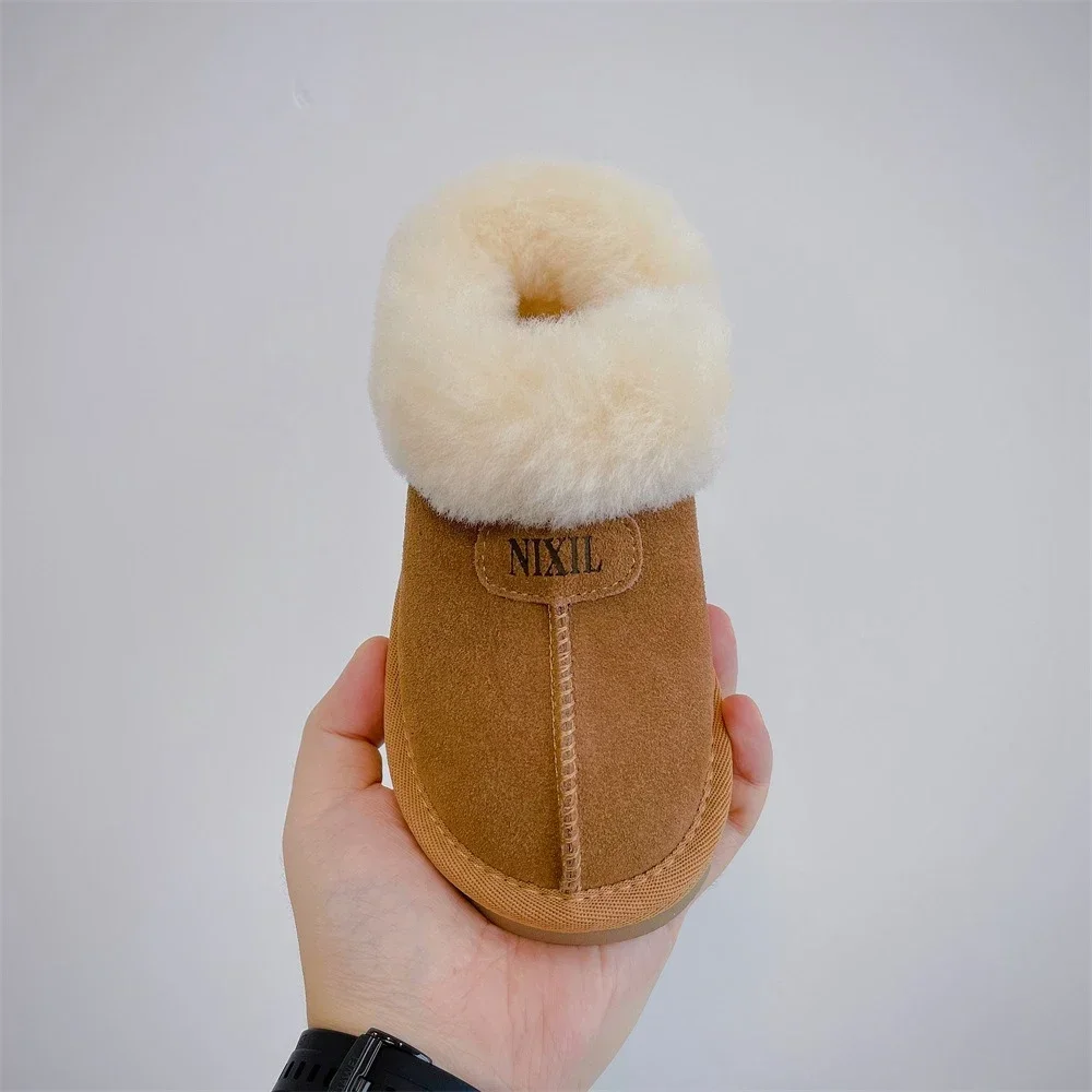 Bottes de neige thermiques en coton pour enfants, grandes bottes en peluche, mini peau de mouton, chaussures chaudes pour bébé, garçons et filles, hiver