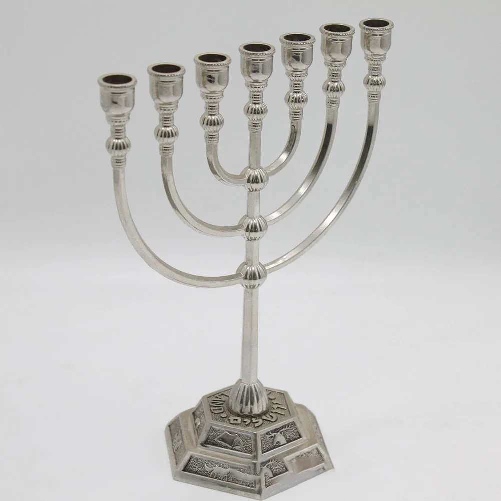 7 Branch Menorah Candle Holder Jerusalem Temple 12 Tribes Of Israel Menorah 6.69-inch Height Antique Hanukkah Candle Stand