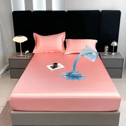 Satin Waterproof Fitted Sheet Silky Solid Color Bed Sheet Breathable Elastic Band Sheets Smooth Bedsheet Mattress Cover