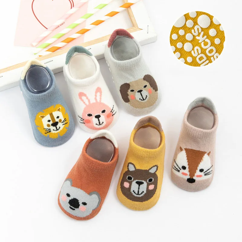 Cartoon Baby Socks Anti Slip Kids Girl Boy Short Socks With Rubber Soles Spring Autumn Soft Cotton Infant Toddler Floor Socks