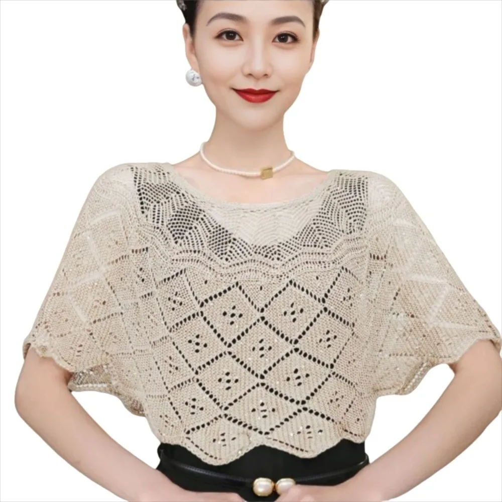 Chal de ganchillo de estilo Vintage a la moda, collares falsos tejidos, envoltura de hombro, drapeado de hombro calado, estilo coreano