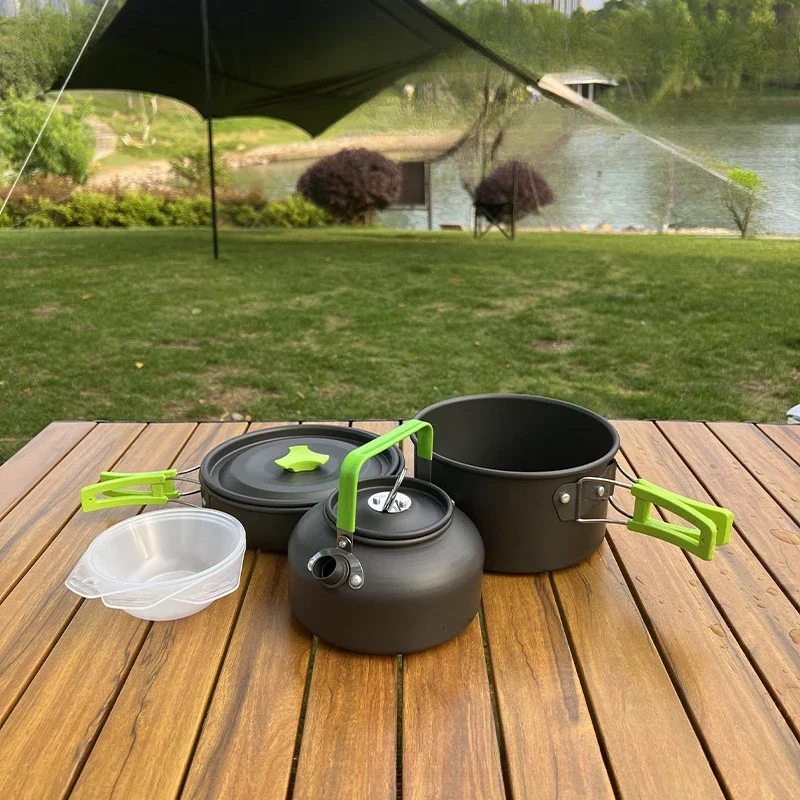 

3pcs/set Outdoor Camping Cookware Set Lightweight Aluminum Pot Pan Kit with Kettle Portable for Hiking