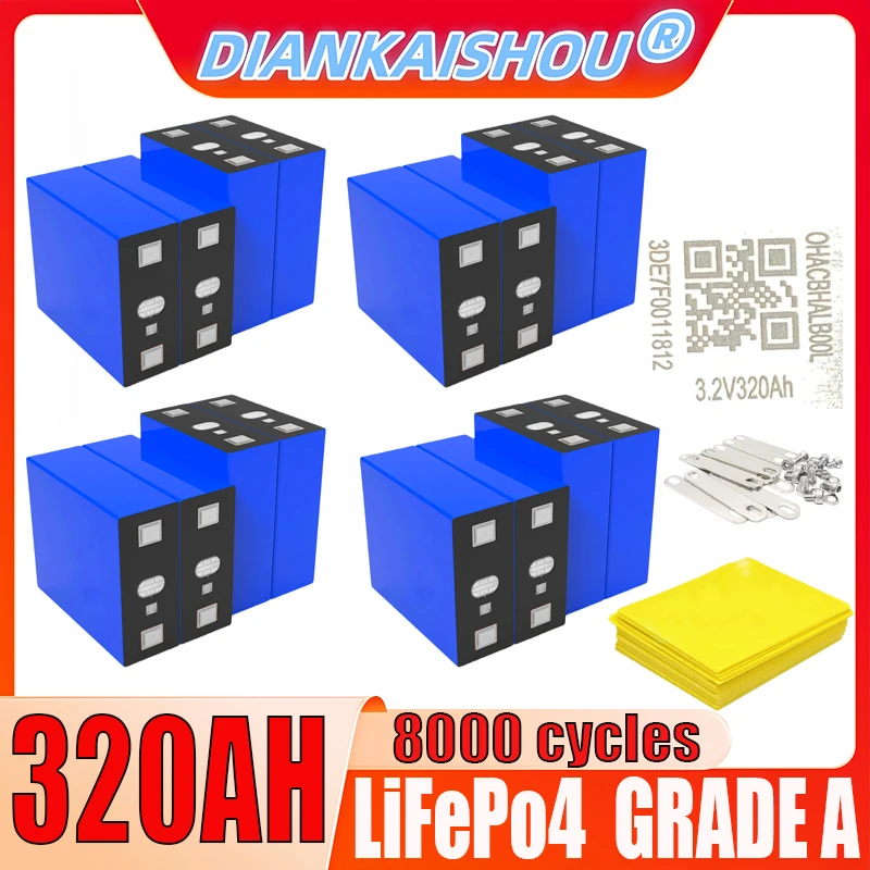 

16pcs 3.2V 320AH LiFePo4 lithium iron phosphate battery A-class 3C high-power DIY 48V solar rechargeable battery duty-free