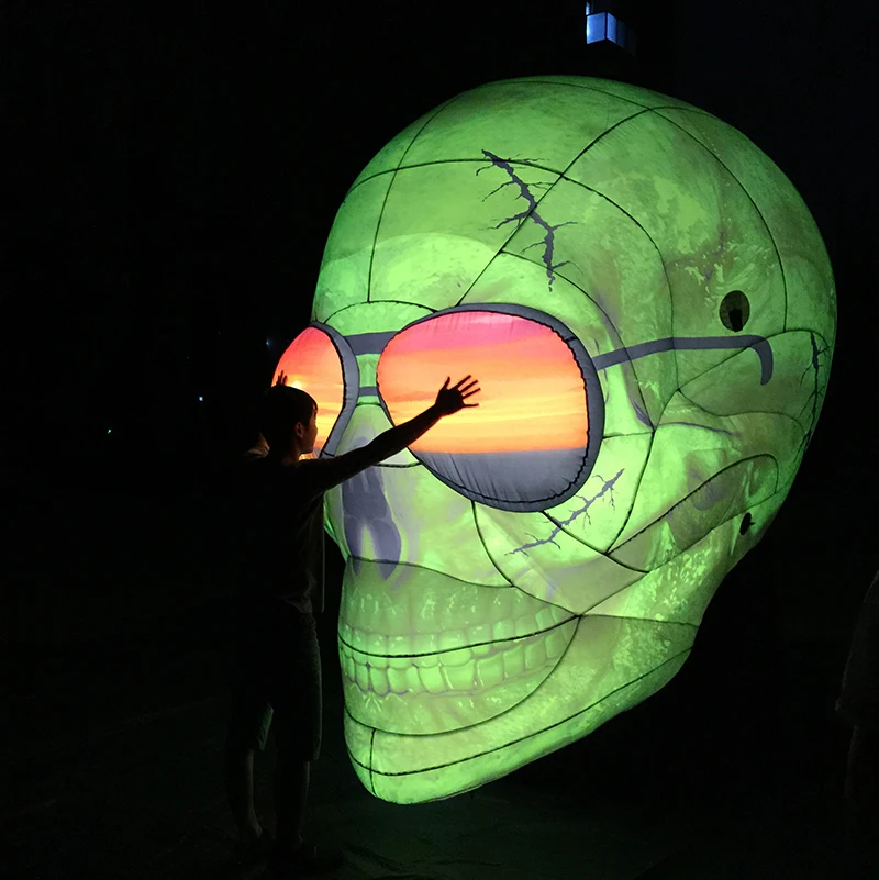 Party Decoration Giant Inflatable Green Skull Model Customized Halloween Inflatable Skull with Light
