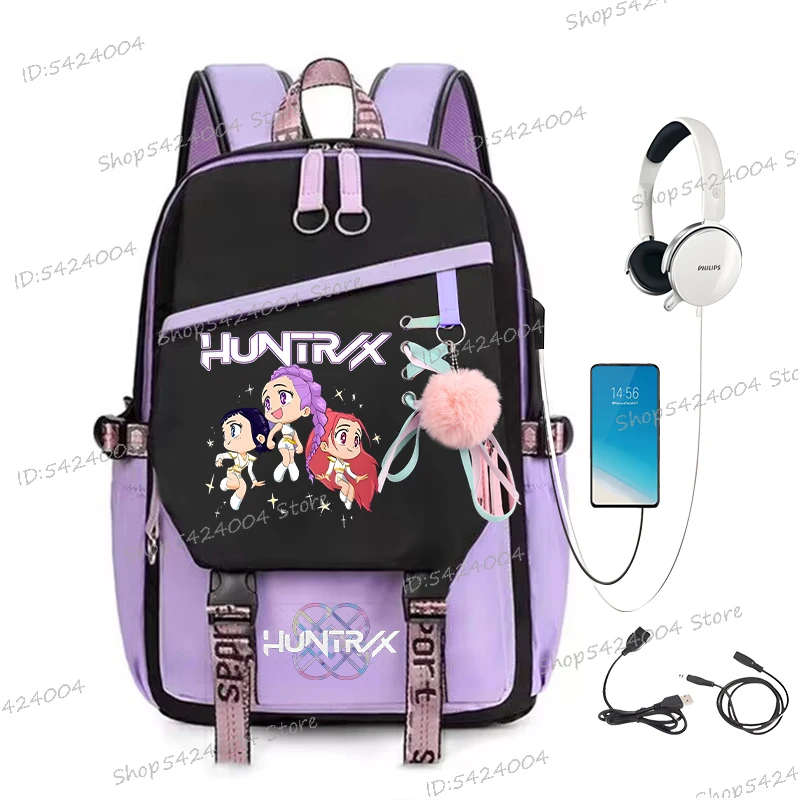 

Funny KPop Demon Hunters Backpack with USB Charging Casual Cartoon Rumi Schoolbags KPop Demon Hunters Teen Anime Bagpack