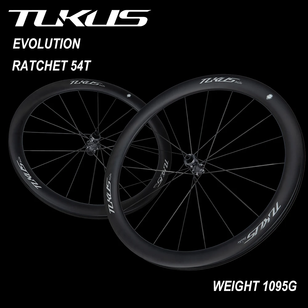 

TUKUS Evolution T1100 Ratchet 54T 1095g UL Wheelset Steel&Carbon Hybrid Spokes Top-Tier All Round Competitive Road Carbon Wheels