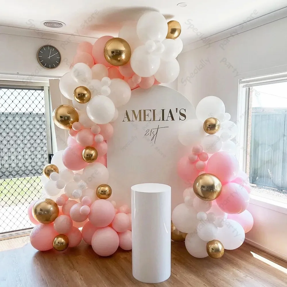 Rosa Ballongirlande Kit Weiß Chrom Gold Ballonbogen Babyparty Geburtstag Brautparty Hochzeit Party Dekoration Latex Globos