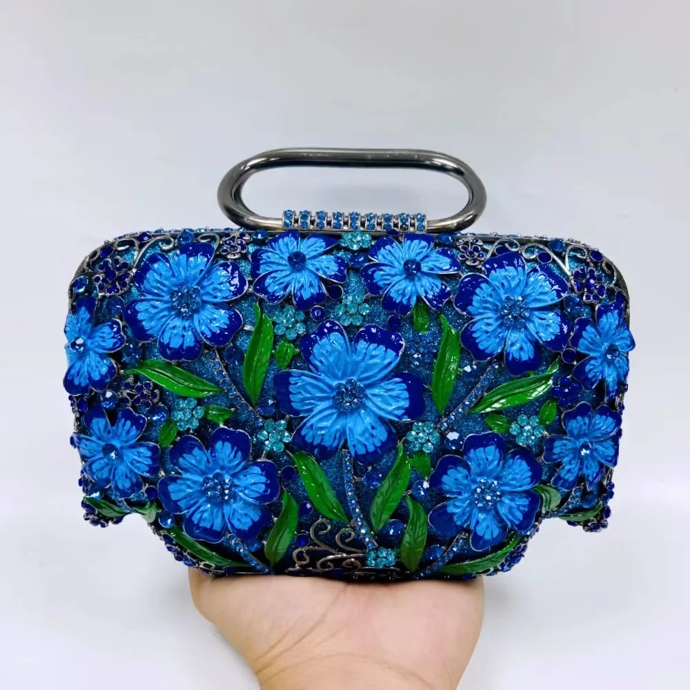 Woman Wedding Bridal Colorful Flower Purse Floral Crystal Banquet Dinner Evening Bag With Handle Diamond Party Handbags - Image 3