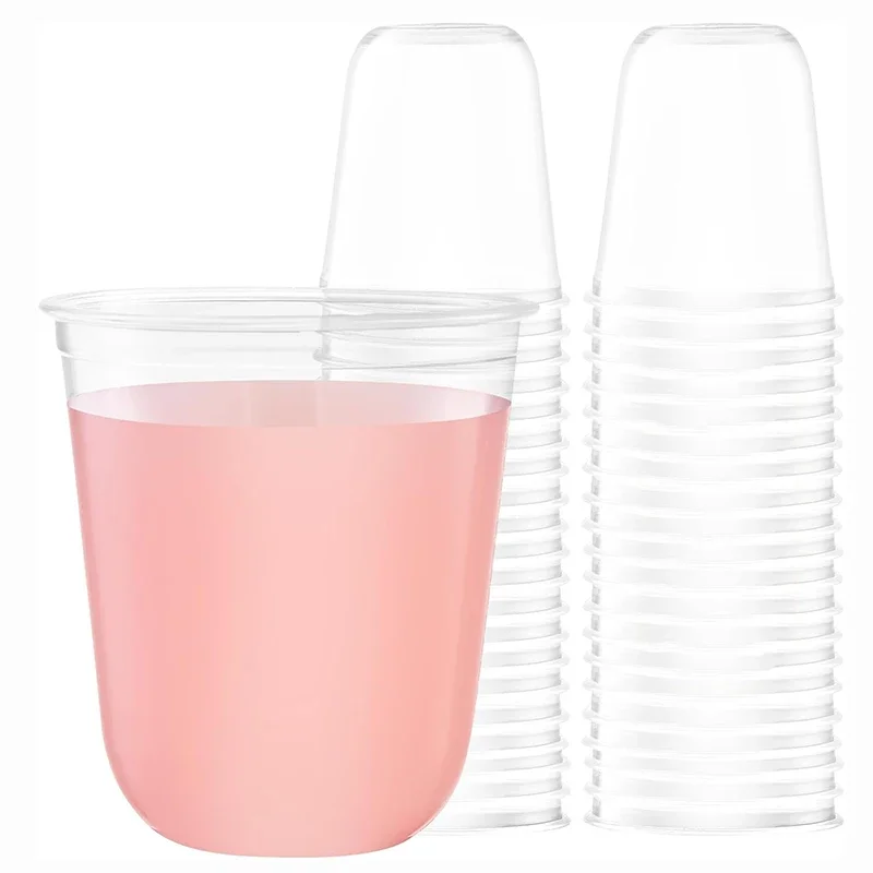 50/100Pcs Clear Plastic Cups, 360ml Disposable Stemless Cocktail Cups for Party, Drinking Wedding, Picnic, Fruit Dessert Ice