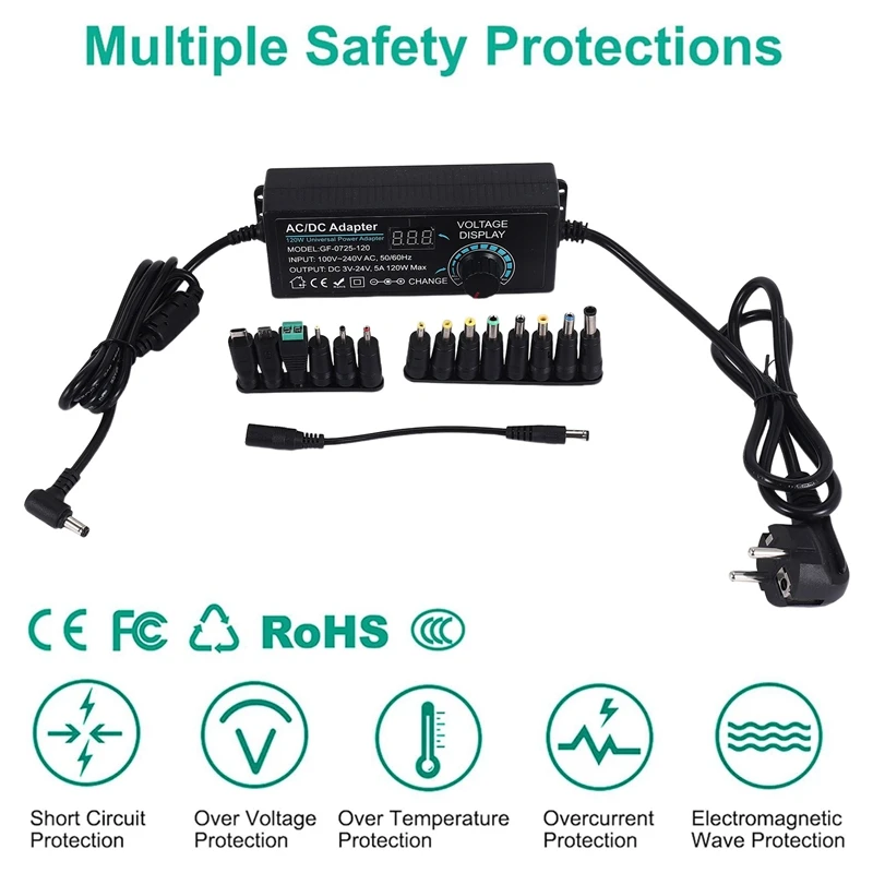 Catu daya 5A 120W dapat diatur, adaptor catu daya Universal 3 v-24 V 5A adaptor daya yang dapat disesuaikan colokan Eu AC ke DC
