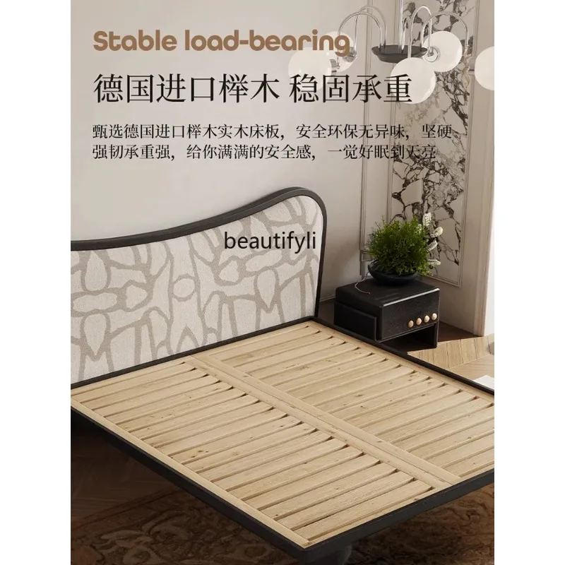 QQ132 Solid Wood  French Entry Lux Nordic Ash Double Bed Retro Soft Pack Bed 1.8 M 1.5 Bedroom Modern Marriage Bed