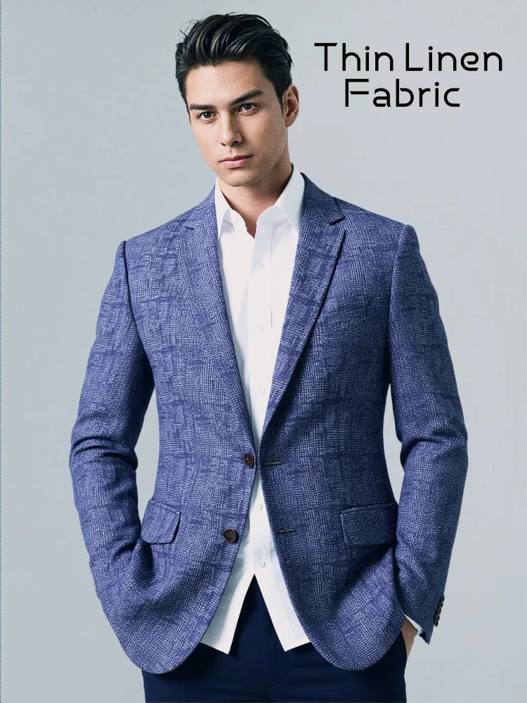 

High Quality Men's Summer Thin Linen Suit Jacket Lightweight Knitted Breathable Business Casual Coat Male Clothes
