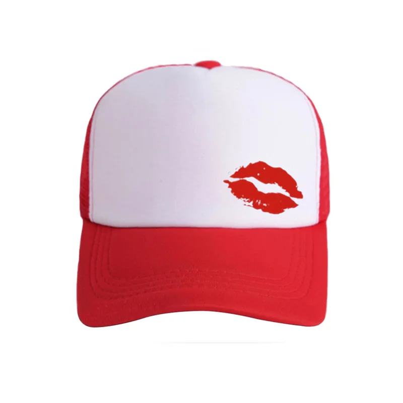 Personality Sexy Red Lip Casual Mesh Hats Printed Sunscreen Hat Cosplay Baseball Cap Unisex Adjustable Baraklava Riding Caps