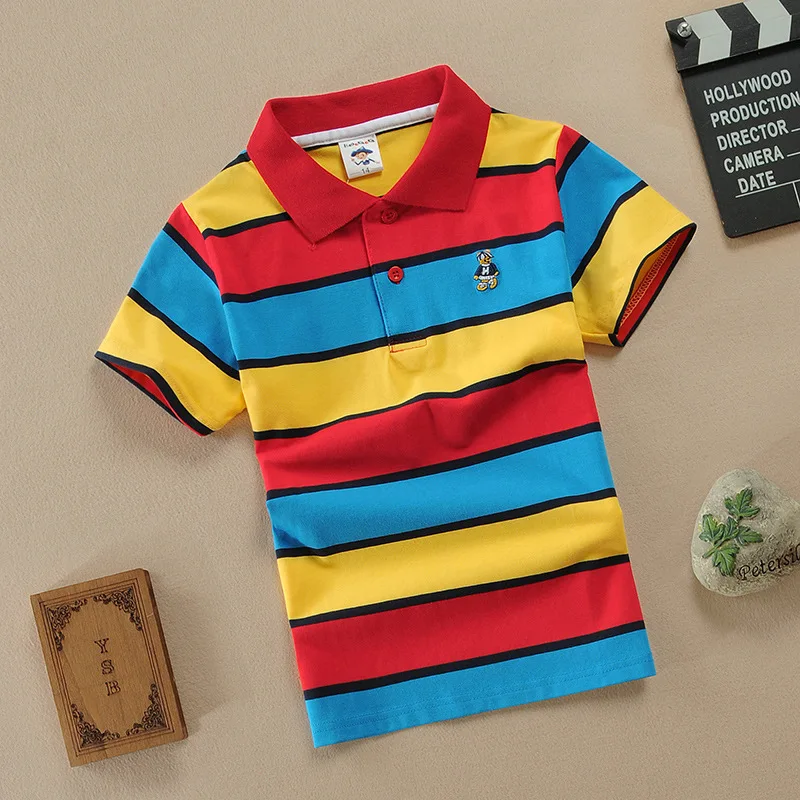Boys Stripe Polo Shirts Summer Elegant Kids Tops Tees Cotton Quality Teen T Shirt Fashion Breathable Children's T-shirts 2-14Yr