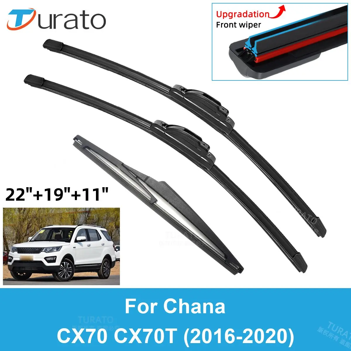 

3PCS Car Wiper Blades for 2016-2020 Chana CX70 CX70T Rear Windshield Wipers Double Rubber Car Accessories 2017 2018 2019 2020