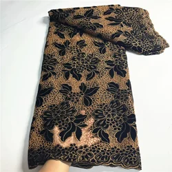 5 Yard soft water soluble French Guipure Lace With Velvet African Tulle Cord Net Embroidered Fabric For Wedding Party 9L6093001