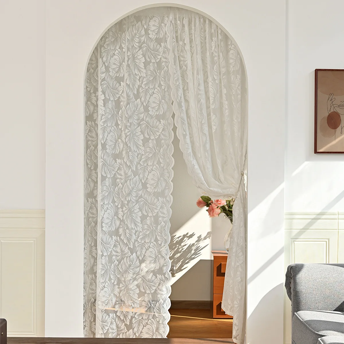 Curtain Turtle Back Leaf Lace White Sheer Window Curtain for Living Room Pure Bedroom Decoration Postal Style Shading 2 Drapes