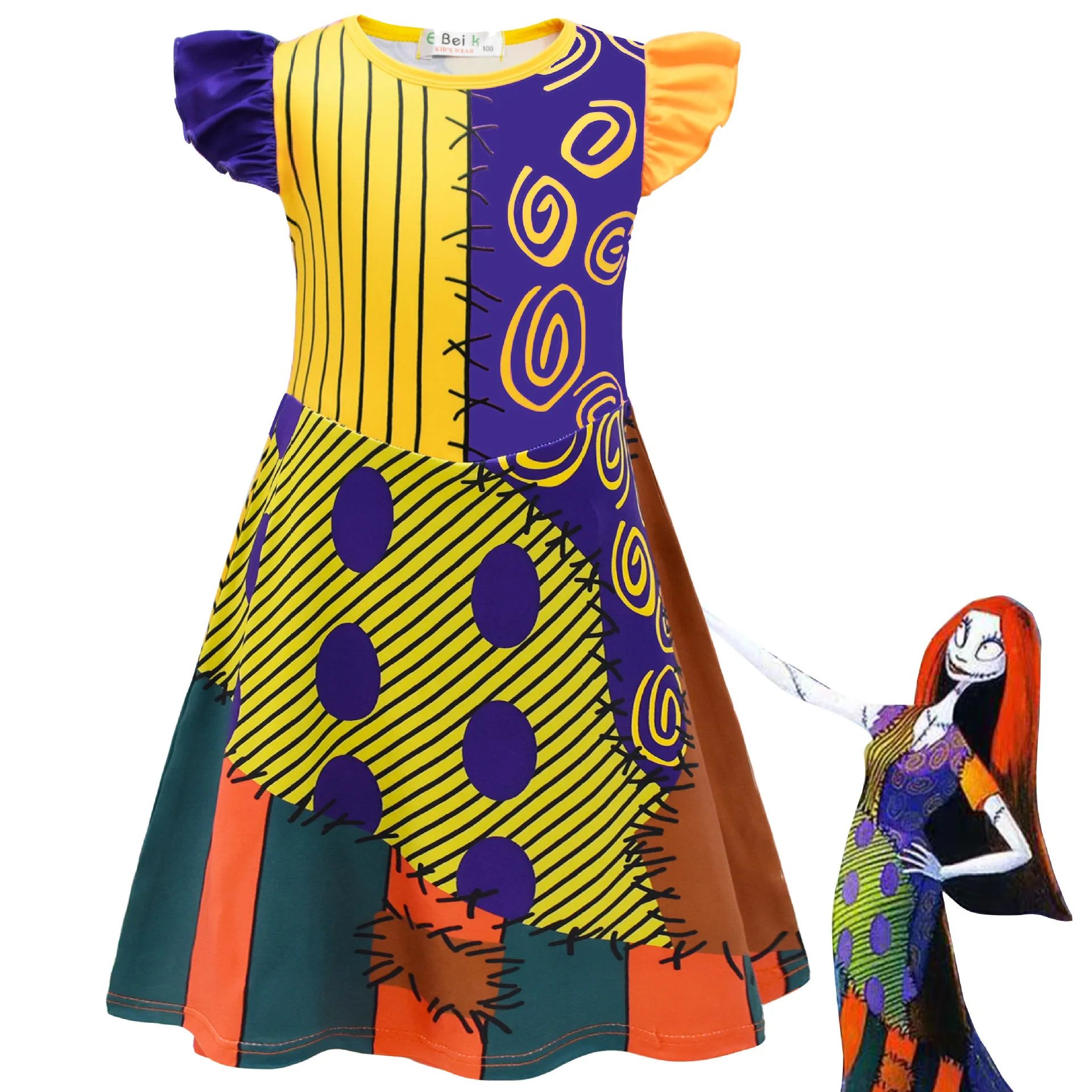 

The Nightmare Before Christmas Sally Digital Girls Dress Kids Role Play Cospaly Costume Spooky Outfit Party Wear