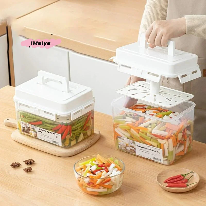 M-5L Kimchi Press Leakproof Storage Container with Press for Fermenting Sauerkraut Camping Picnic Travel Refrigerator Plate