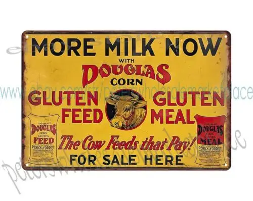 dairy cow cattle Douglas Feeds More Milk metal tin sign dining room wall decor