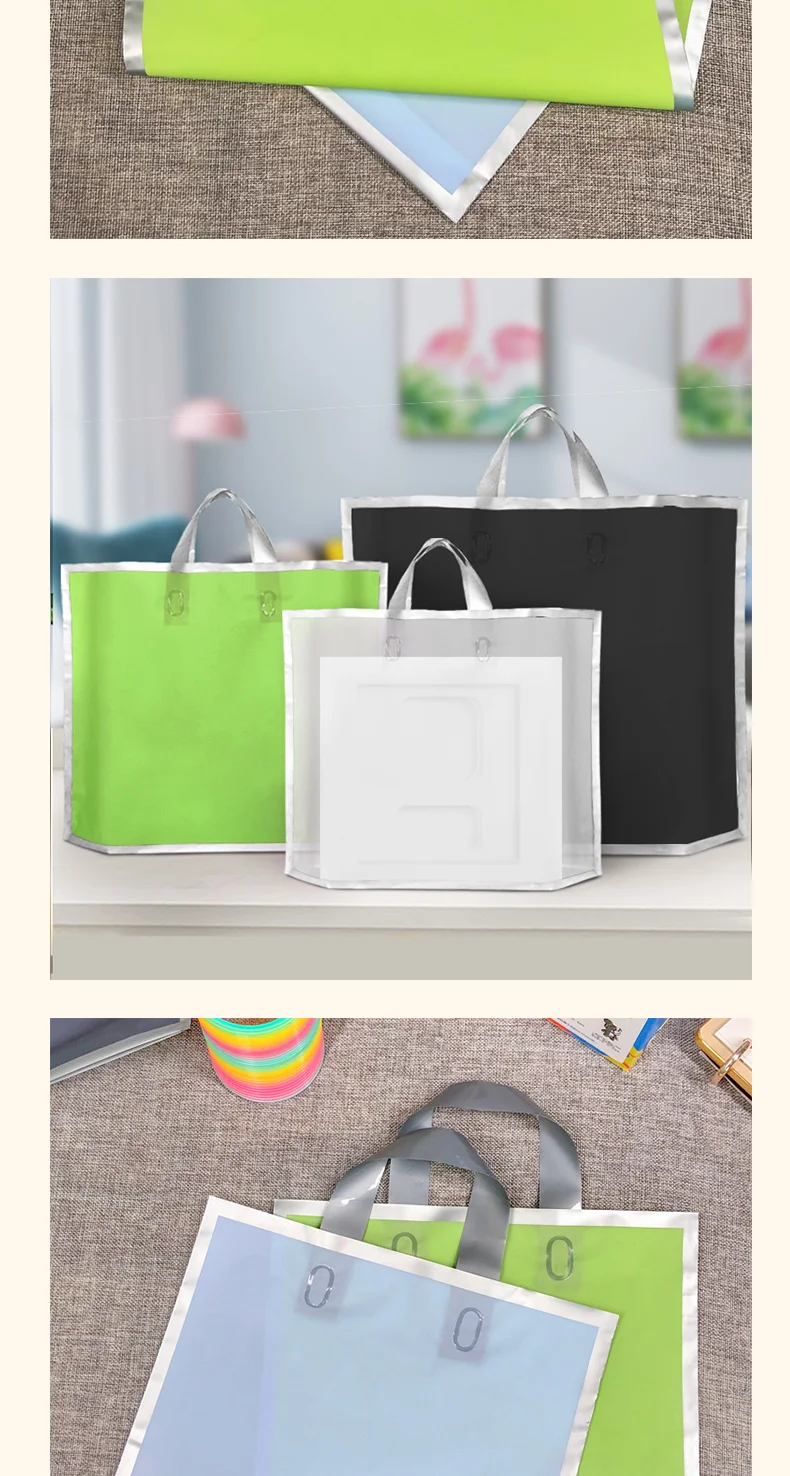50 Stück Silberrand-Mattbeutel für Bekleidungsgeschäfte, Herren-, Damen- und Kinderbekleidung, Geschenkbeutel für Feiertage, unterstützt individuelles Logo – Detail 5