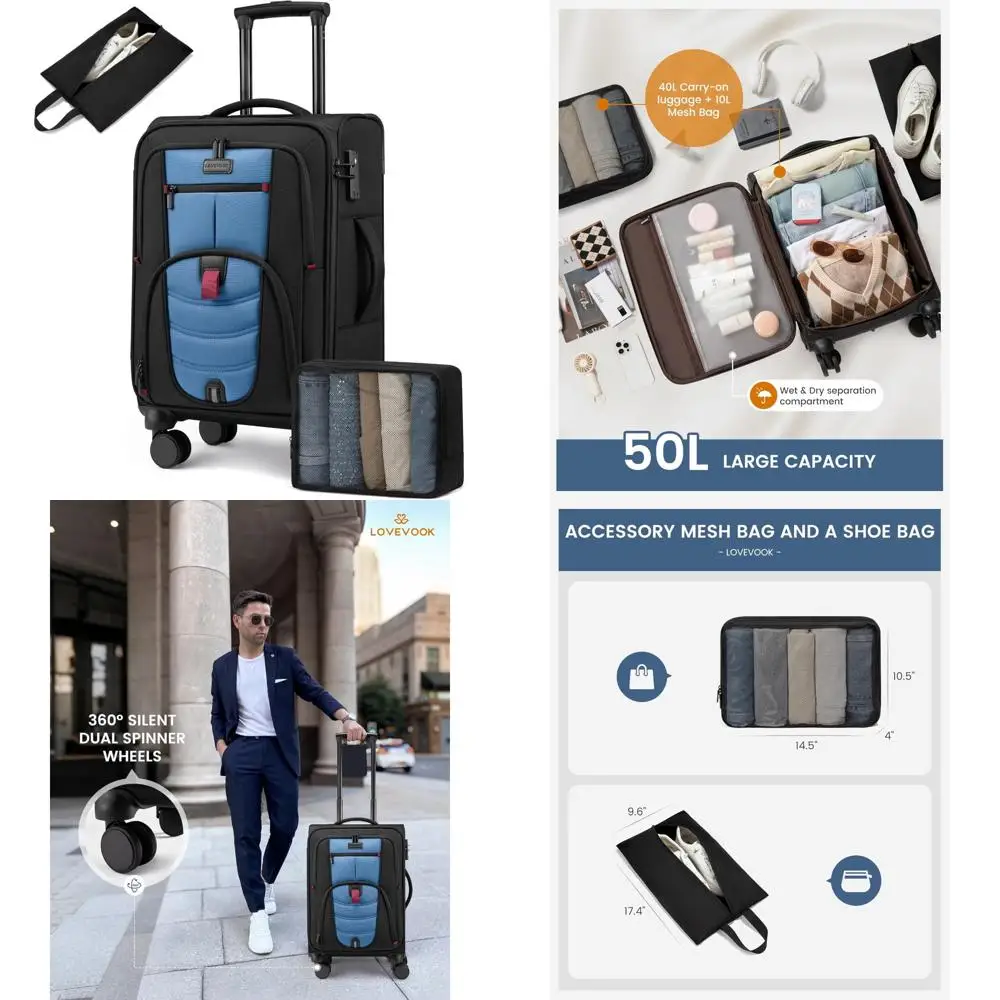 

Ручная кладь софтбоку Spinner Wheel 22x14x9, одобренная авиакомпанией, замок TSA, идеально подходит для путешественников