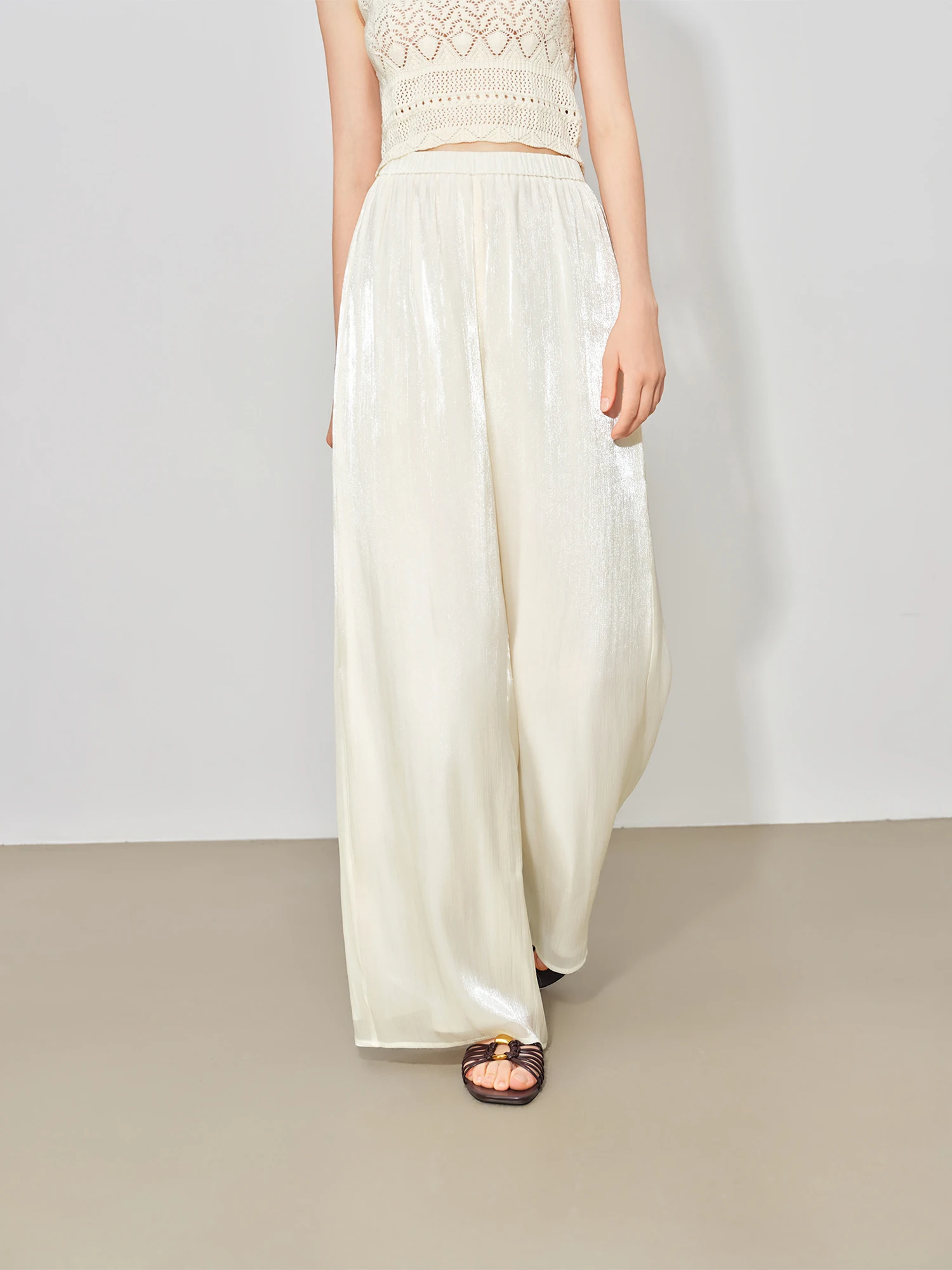 ZIQIAO 2026 Sommer Damen Satin-Wickeloberteil & Weite-Hosen-Set, Designer X-Silhouette Koordiniertes Ensemble für Mühelos Schicken Stil – Detail 9
