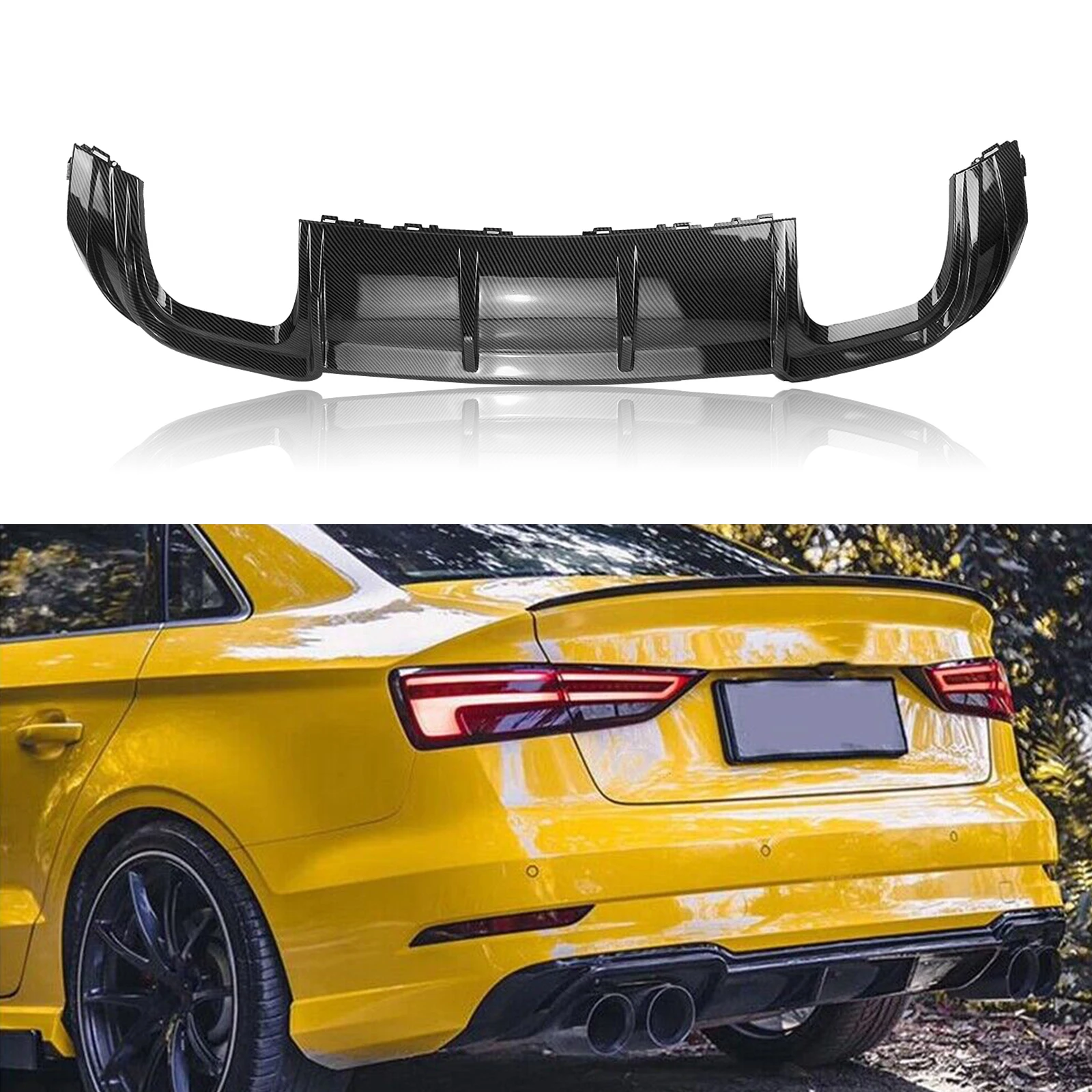 Dyfuzor tylnego zderzaka z 4 końcówkami wydechu, osłona, spoiler, splitter do Audi A3 S Line S3 Sedan 2017 2018 2019 2020