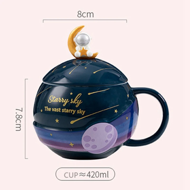 Kids Ceramic Mugs 420Ml Planet Creative Gift Drinkware Space Walk Cute Water Tea Cup With Lid Astronaut Coffee Mug