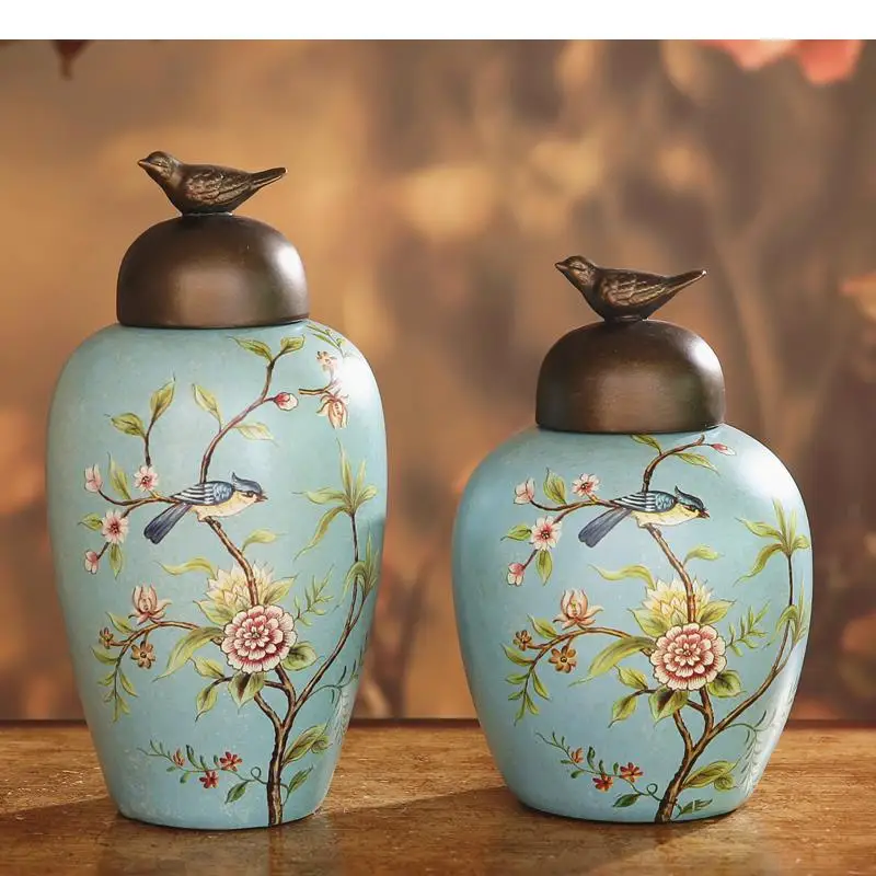 

American Ceramics Candy Jars with Cover Tea Caddy Storage Jar Sugar Bowl Antique Jewelry Container Organizer Rustic Home Decor