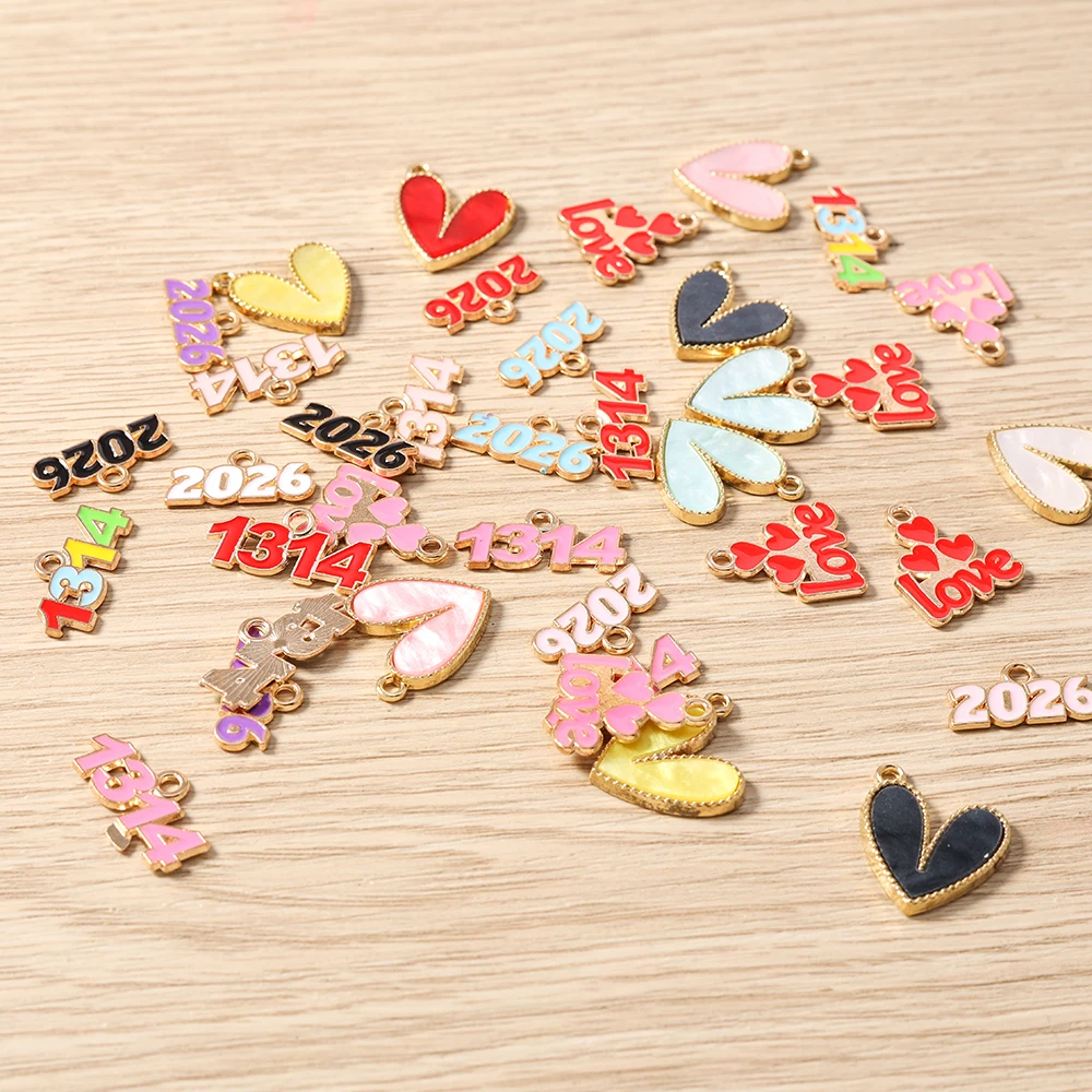 Tusember 10pcs Enamel Colorful Love Heart Charms Pendants for Jewelry Making Earrings Necklace Bracelet Accessories