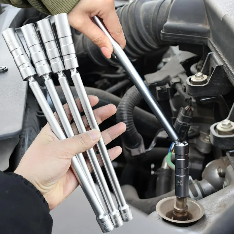 

14mm 16mm Magnet Spark Plug Removal Tool Wrench Sleeve 3/8" 12-Point Swivel Candle Key 16mm Long Extension Socket Kit Tools