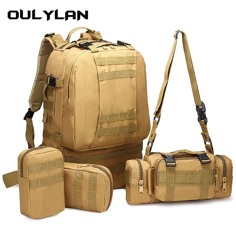 

New 55L Tactical Backpack Large Capacity Rucksack Waterproof Molle Combination Bag Outdoor Travel Trekking Hiking Camping Bag