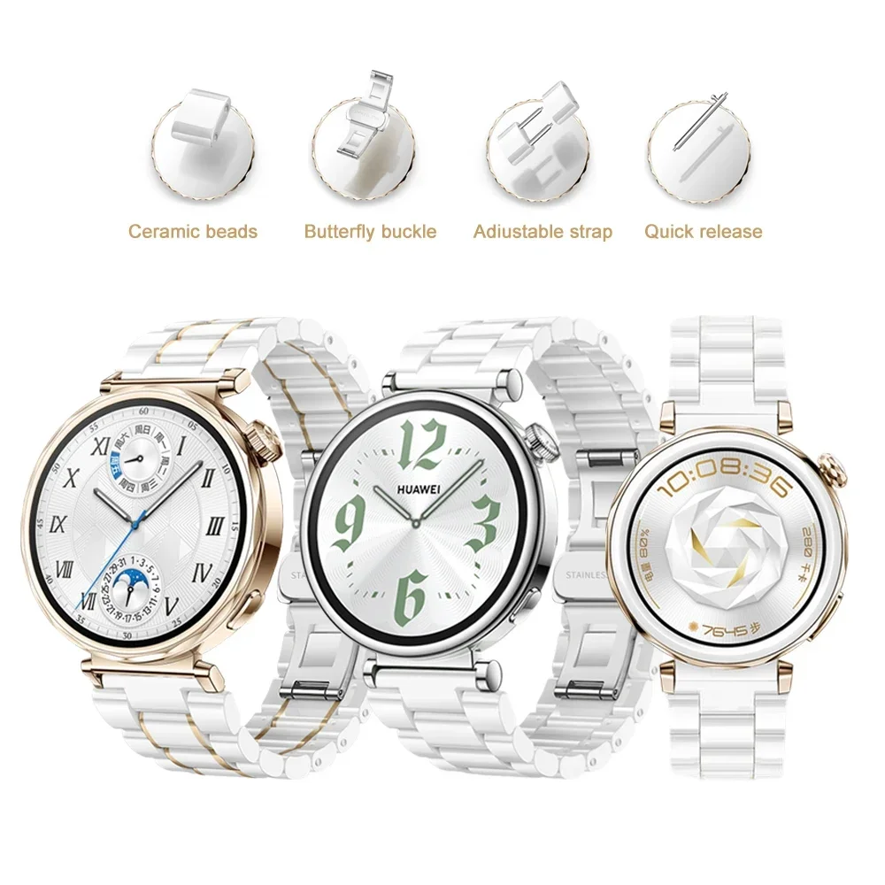 

18mm Ceramics Strap for Huawei Watch GT5 Pro 42mm /GT5 41mm Easy Dismatle and Stainless Steel Buckle Band for Huawei GT4 41mm