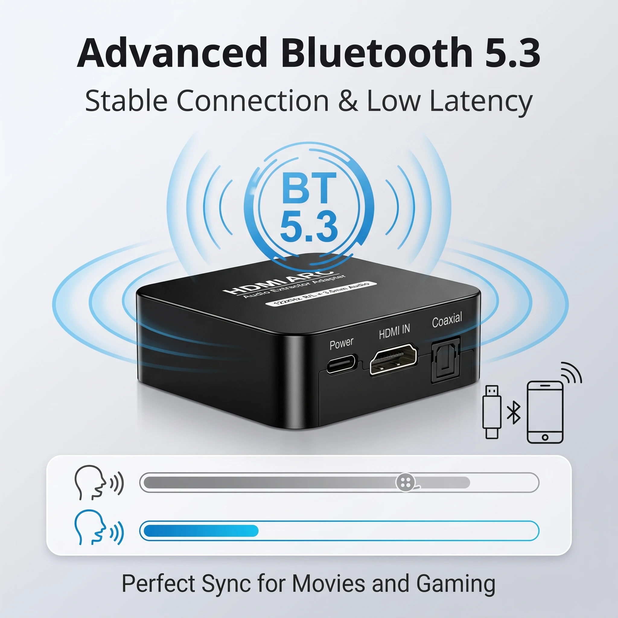 HDMI ARC Audio Extractor Bluetooth 5.3 Receiver Optical to RCA 3.5mm DAC Converter 192kHz Digital Analog Adapter for TV Speaker