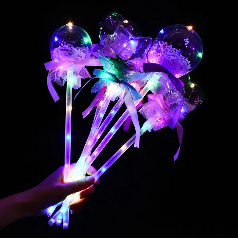 1PCS Luminous Fairy Stick Wave Ball Magic Stick Flashing Heart Star Round Bobo Flash Toy Magic Fairy Glowing Stick Party Supplie