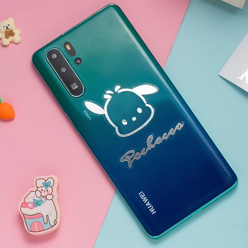 Pegatina de textura de Metal Sanrio de dibujos animados, funda de teléfono impermeable, decoración creativa plateada, 100 piezas