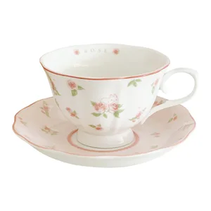 Kaninchenrosa Vintage -Druckkaffeetasse und Untertasse, Keramikbecher, Nachmittagstee der Mädchen, süß, Französisch 10 Hauptverkäufe von Xicaras und Pires - №5