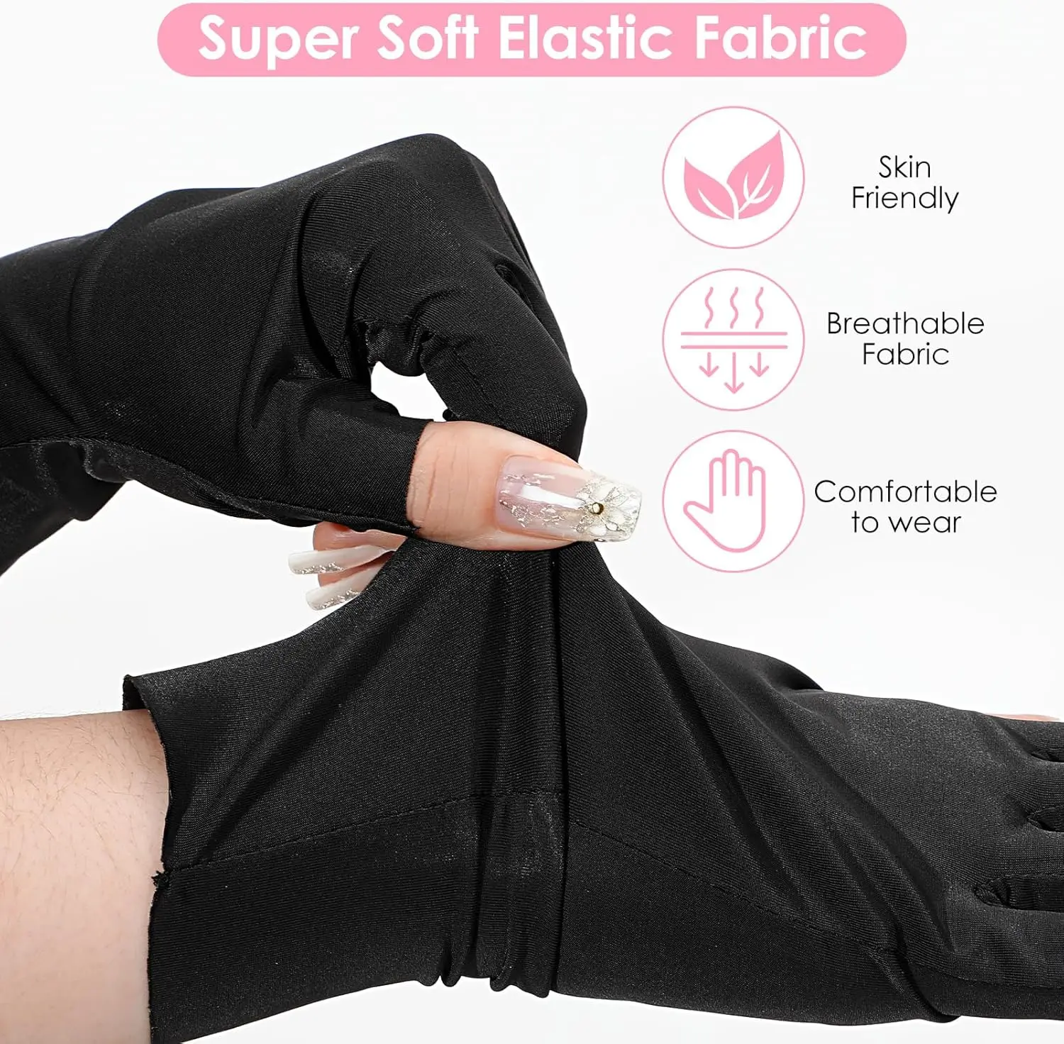 قفازات الأشعة فوق البنفسجية للأظافر، قفازات جل لفن الأظافر بدون أصابع تحمي من الأشعة فوق البنفسجية فوق البنفسجية (أسود + وردي)