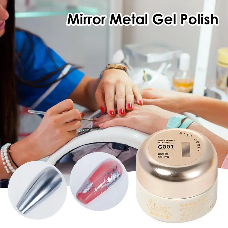 8g Mirror Nail Polish High Shine Silver Metal Effect UV Lamp Nails Art Manicure Gel Painting Drawing Nail Gel Women's Gift