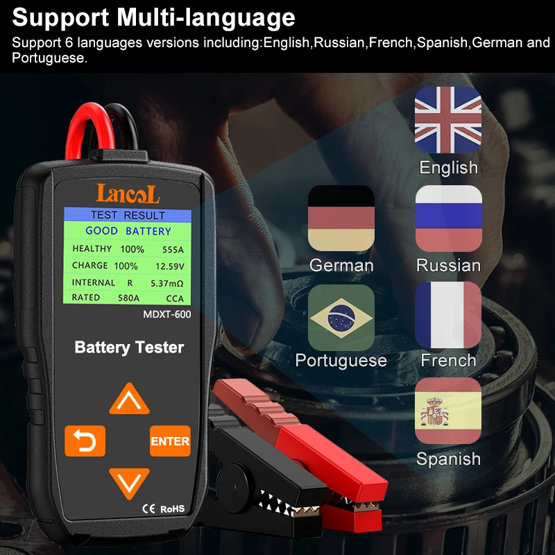 Lancol MDXT600 12V Car Battery Tester with LCD Screen 40-2000 CCA Battery System Analyzer Automotive Alternator Tester