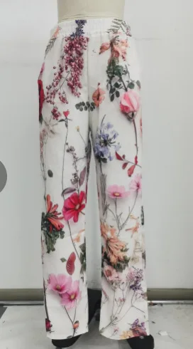 Women's New Loose Plus Size Printed Straight-Level Pants Fashionable Casual Stretch Waist Pants Women's Vacation Commuter Pants